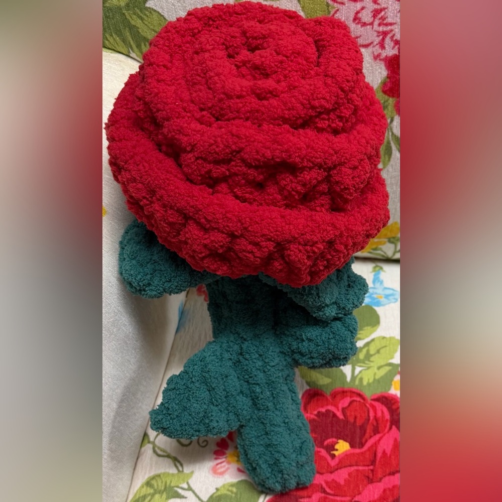 Handmade Hand Crafted Knit Red Rose Valentine’s Day Gift Mother’s Day